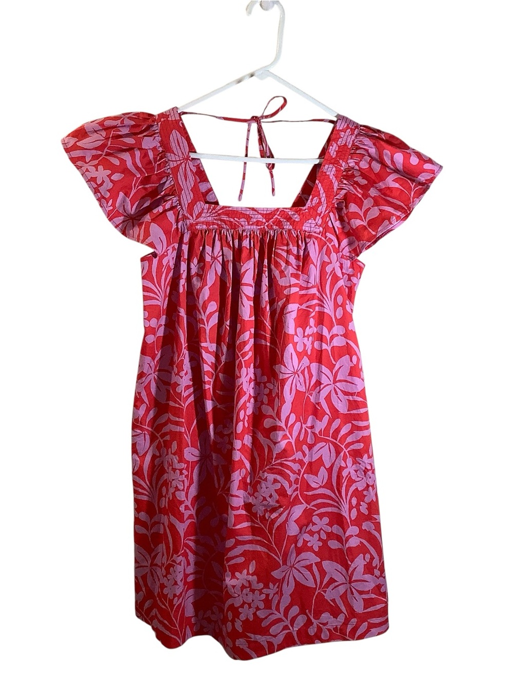 Voyager by Mersey Red Floral Square-Neck Mini Dress Cotton